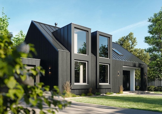 Schwarzes Wohnhaus mit Schüco Focusing Profilsystem